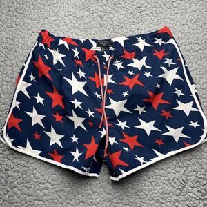 Forever 21 Swim Trunks Mens USA Red White Blue Stars 4th of July Short Inseam